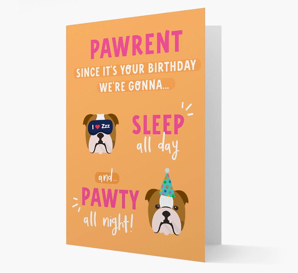 Sleep All Day, Pawty All Night: Personalized Card with {breedFullName} Icon