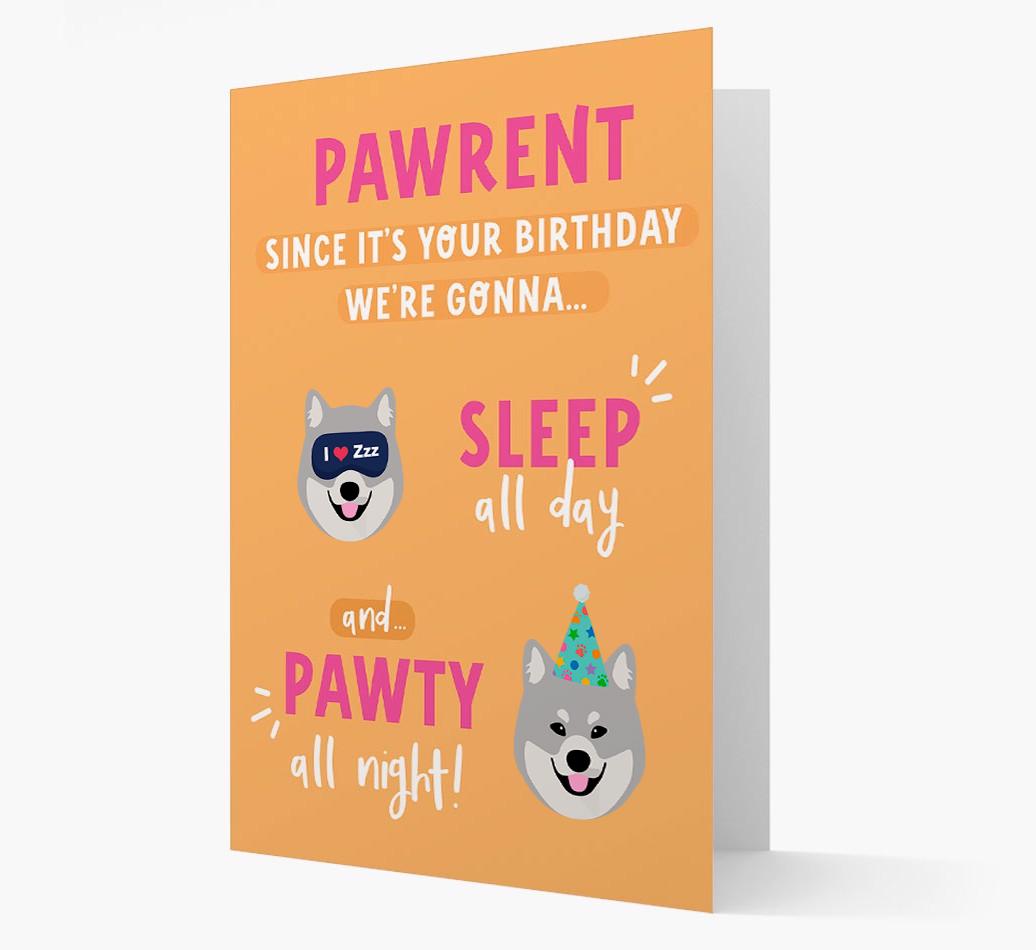 Sleep All Day, Pawty All Night: Personalized Card with {breedFullName} Icon