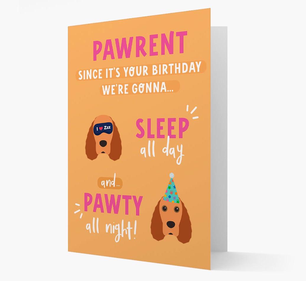 Sleep All Day, Pawty All Night: Personalized Card with {breedFullName} Icon