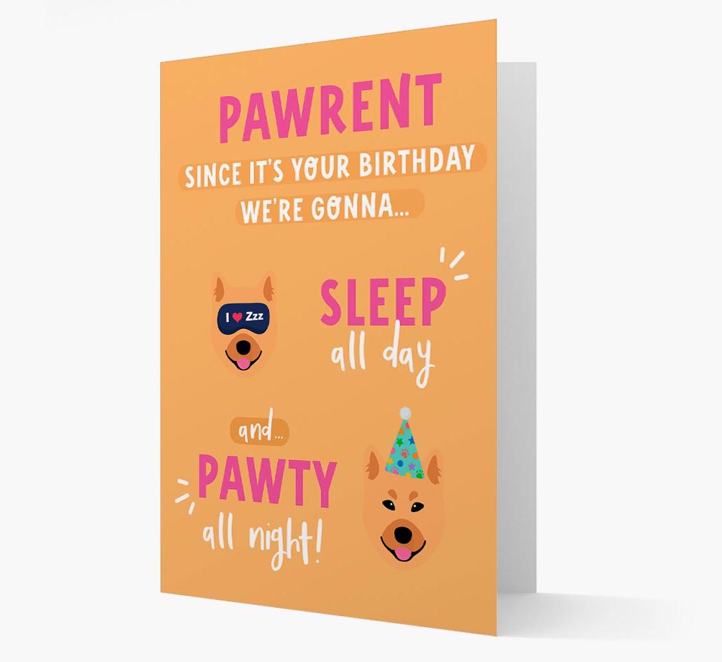 Sleep All Day, Pawty All Night: Personalized Card with {breedFullName} Icon