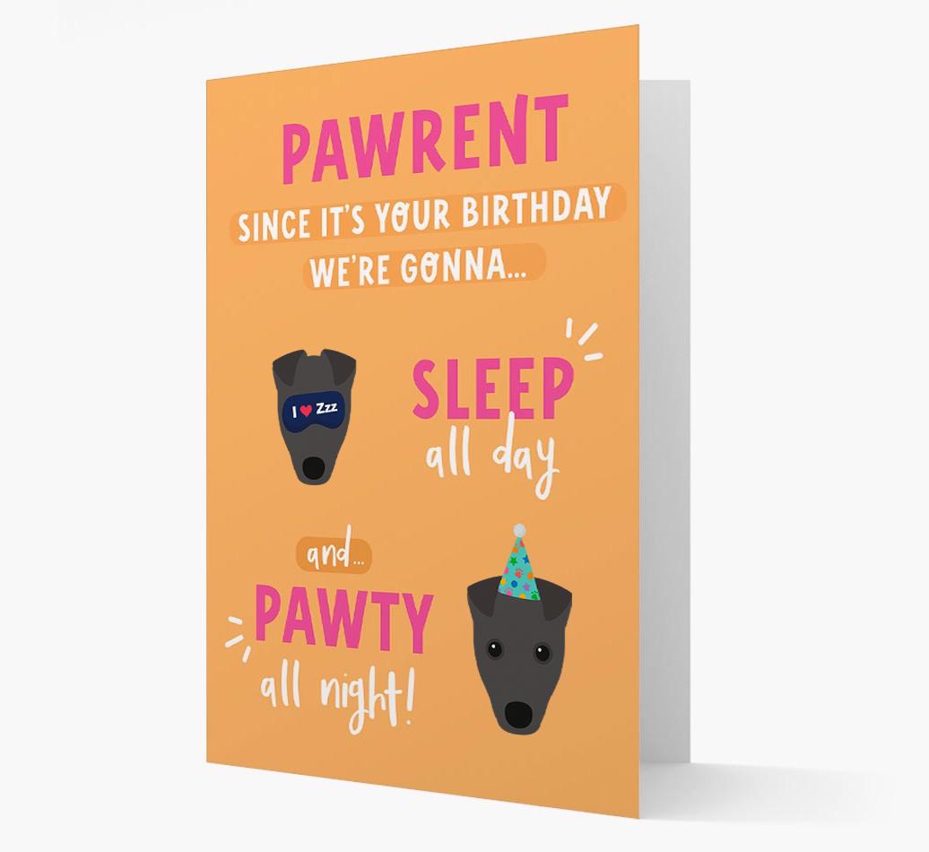 Sleep All Day, Pawty All Night: Personalized Card with {breedFullName} Icon