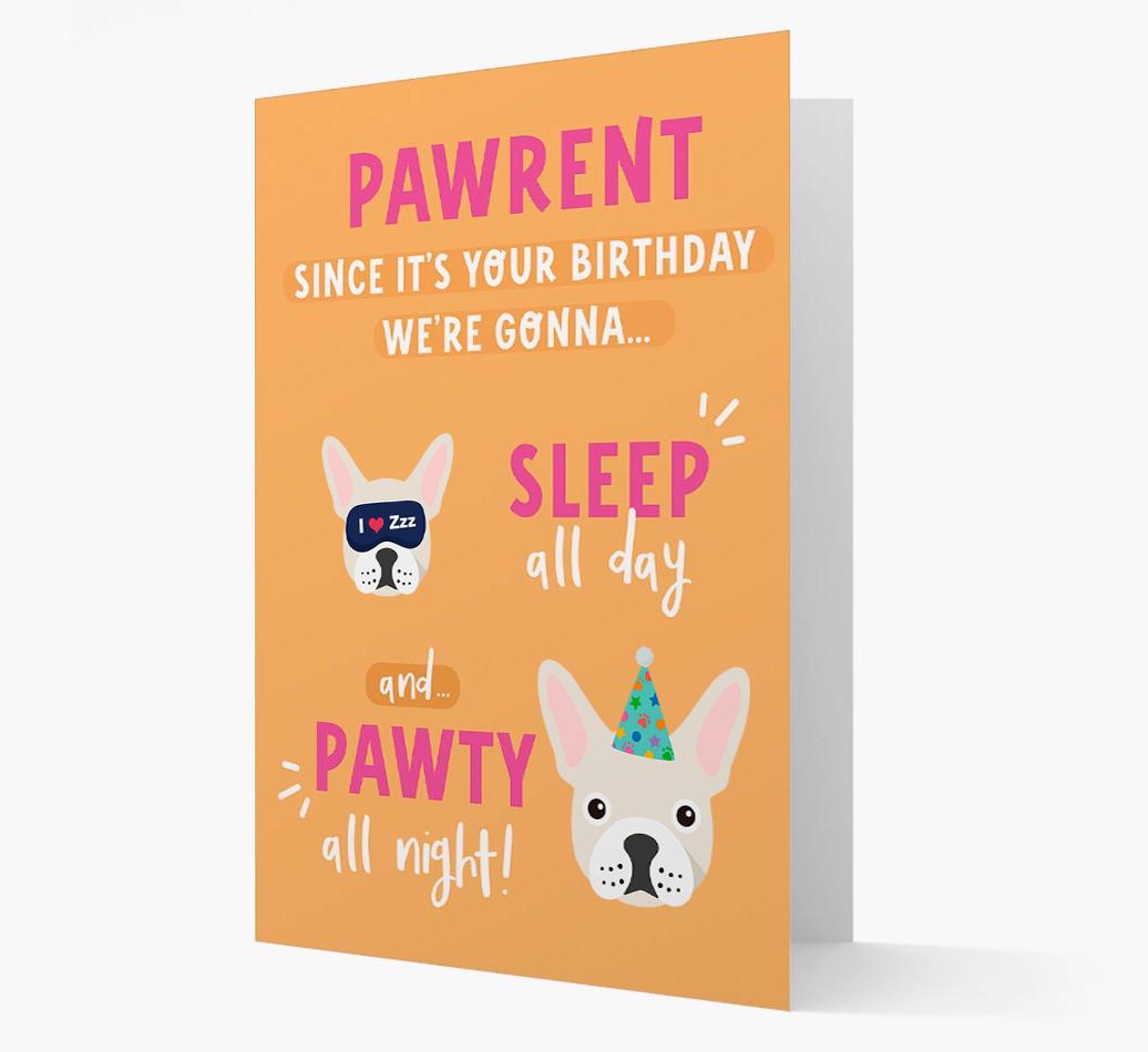 Sleep All Day, Pawty All Night: Personalized Card with {breedFullName} Icon