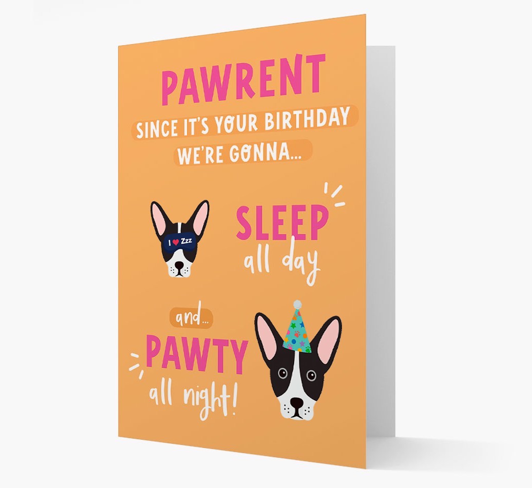 Sleep All Day, Pawty All Night: Personalized Card with {breedFullName} Icon
