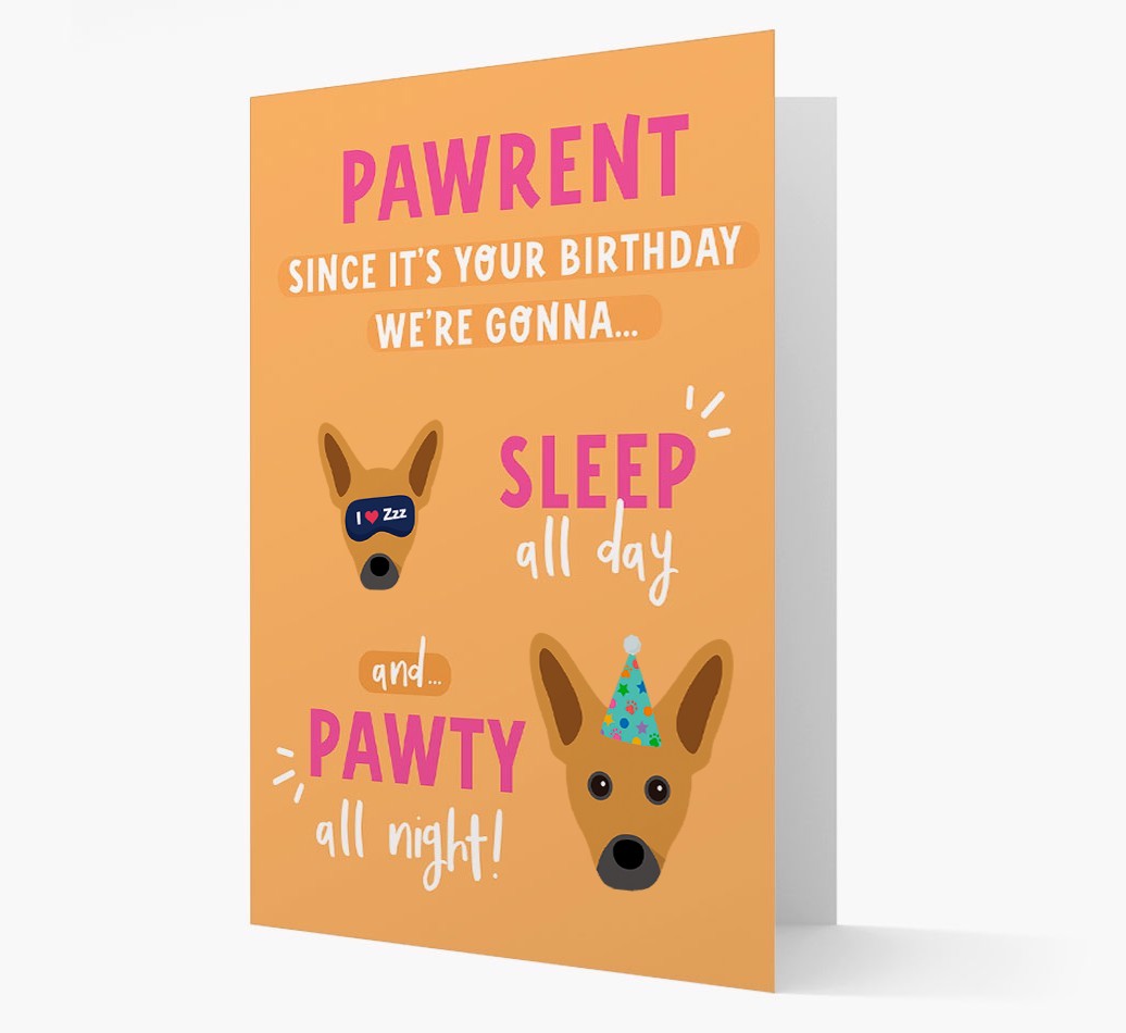 Sleep All Day, Pawty All Night: Personalized Card with {breedFullName} Icon
