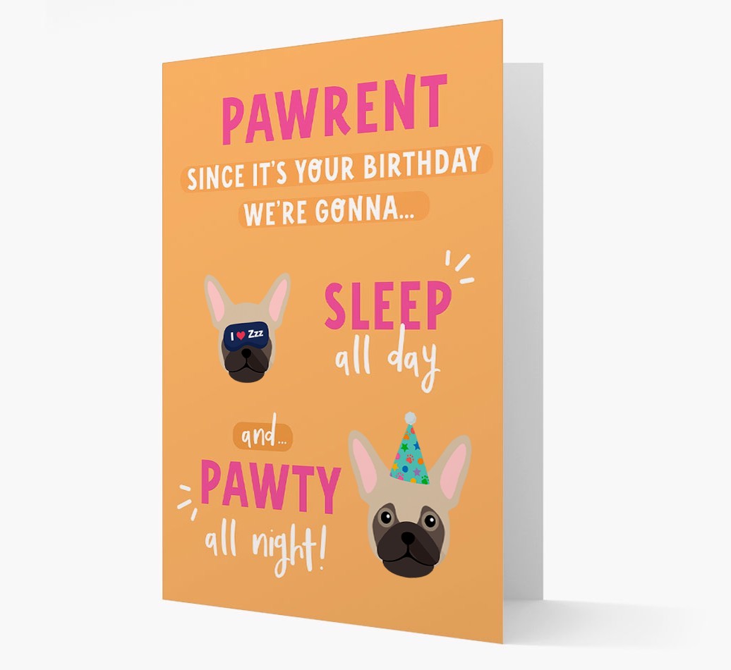 Sleep All Day, Pawty All Night: Personalized Card with {breedFullName} Icon