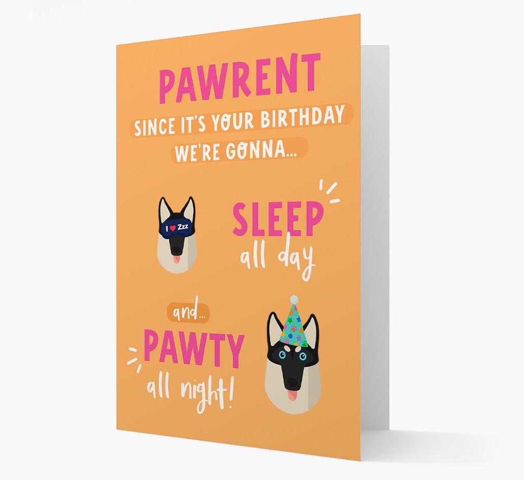 Sleep All Day, Pawty All Night: Personalized Card with {breedFullName} Icon