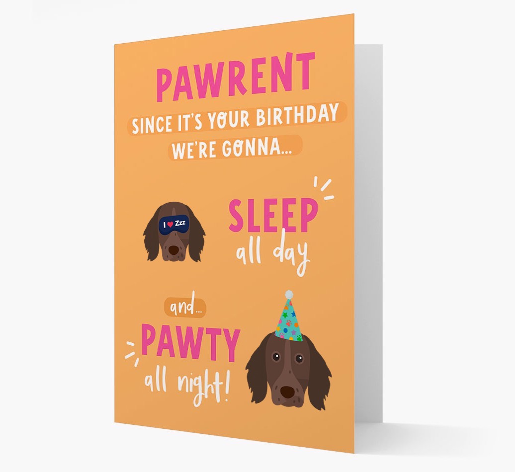 Sleep All Day, Pawty All Night: Personalized Card with {breedFullName} Icon