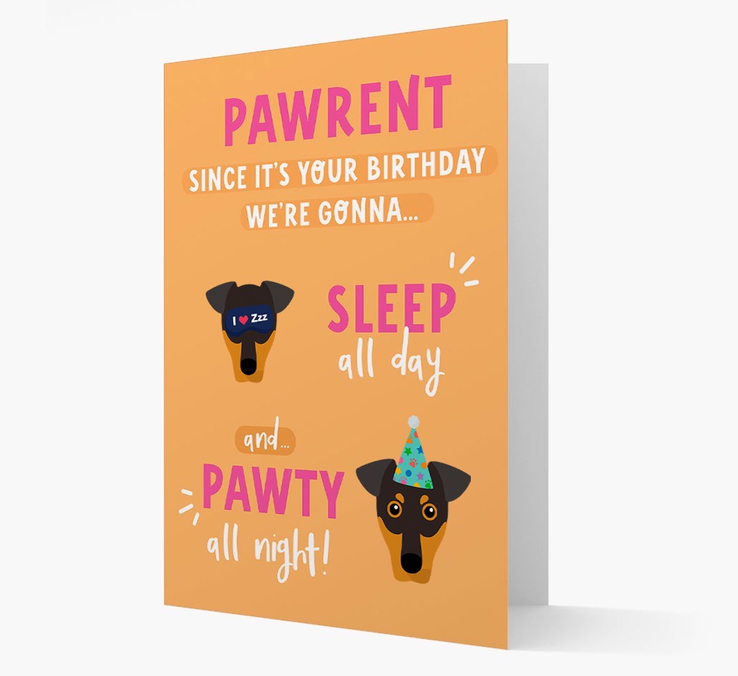Sleep All Day, Pawty All Night: Personalized Card with {breedFullName} Icon