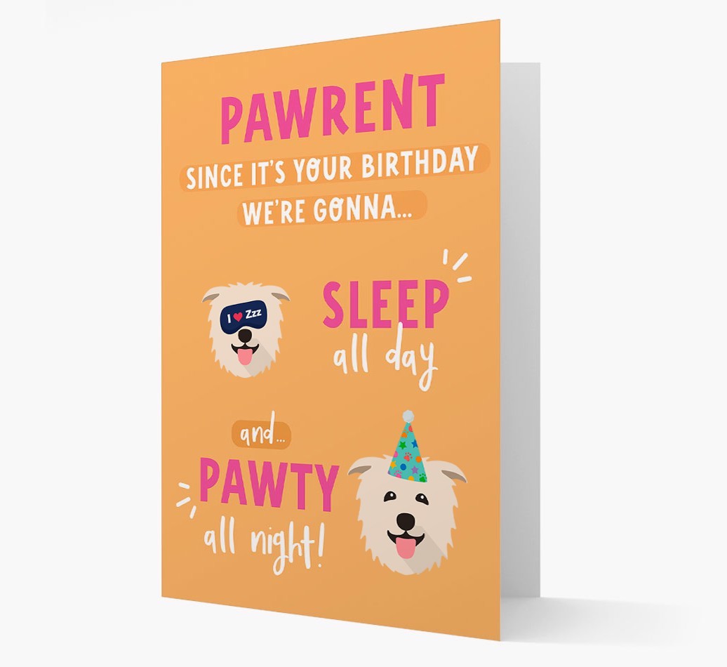 Sleep All Day, Pawty All Night: Personalized Card with {breedFullName} Icon