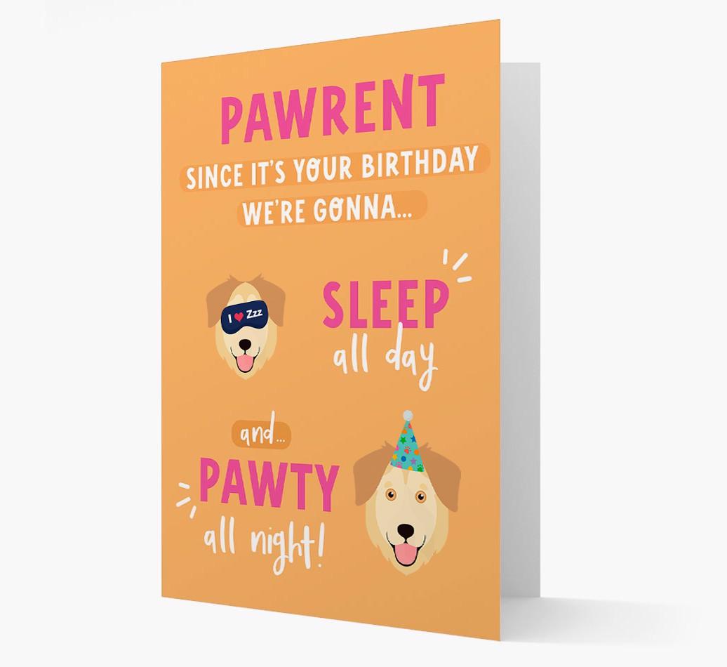 Sleep All Day, Pawty All Night: Personalized Card with {breedFullName} Icon