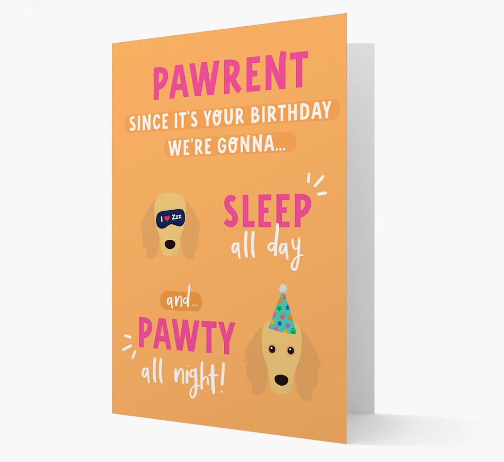Sleep All Day, Pawty All Night: Personalized Card with {breedFullName} Icon