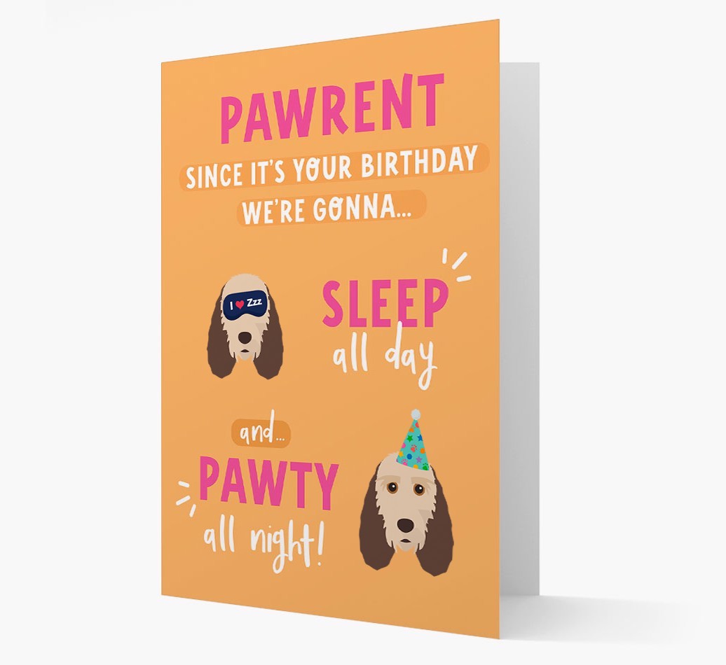 Sleep All Day, Pawty All Night: Personalized Card with {breedFullName} Icon
