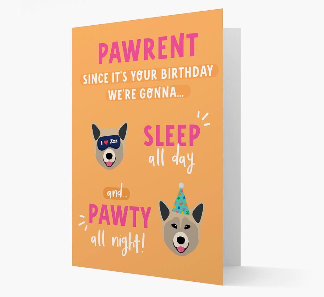 Sleep All Day, Pawty All Night: Personalized Card with {breedFullName} Icon
