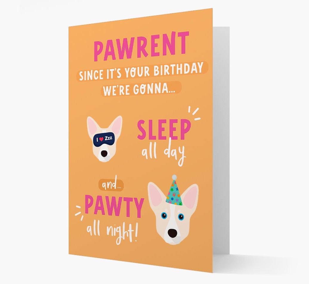 Sleep All Day, Pawty All Night: Personalized Card with {breedFullName} Icon