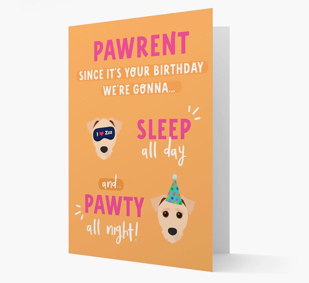 Sleep All Day, Pawty All Night: Personalized Card with {breedFullName} Icon