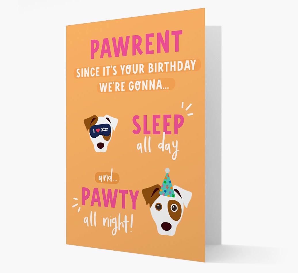 Sleep All Day, Pawty All Night: Personalized Card with {breedFullName} Icon