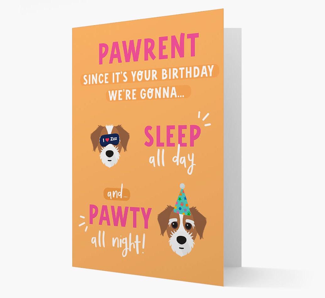 Sleep All Day, Pawty All Night: Personalized Card with {breedFullName} Icon