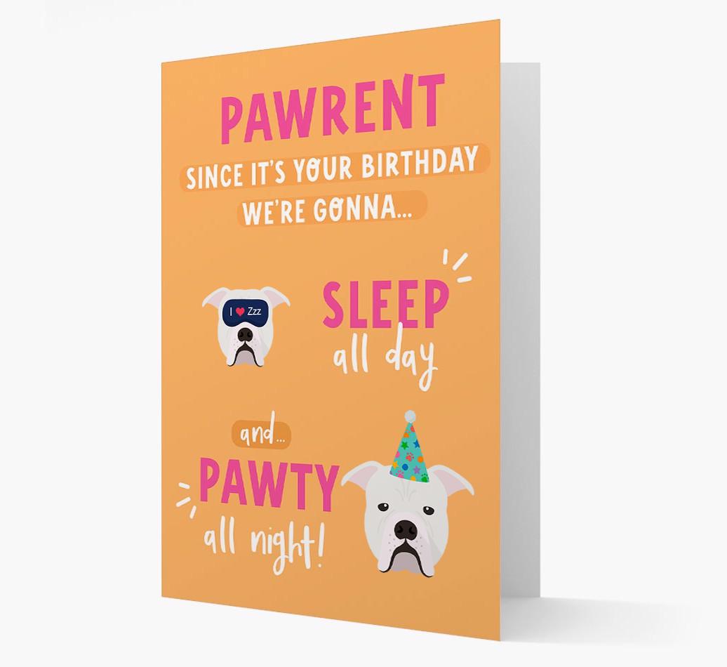 Sleep All Day, Pawty All Night: Personalized Card with {breedFullName} Icon