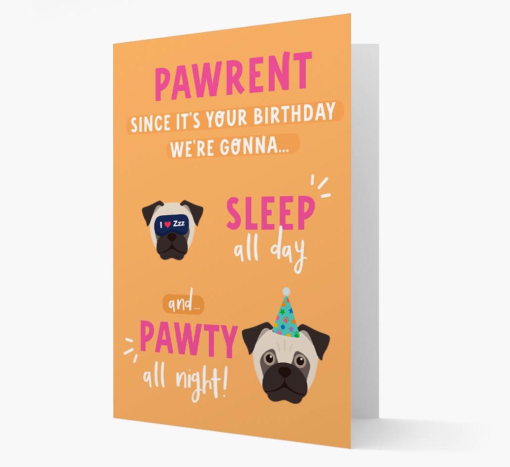 Sleep All Day, Pawty All Night: Personalized Card with {breedFullName} Icon