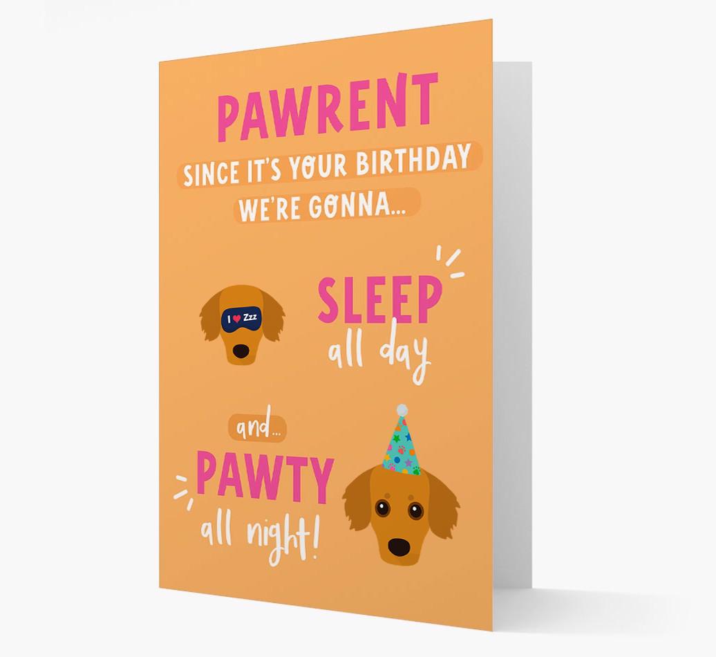 Sleep All Day, Pawty All Night: Personalized Card with {breedFullName} Icon