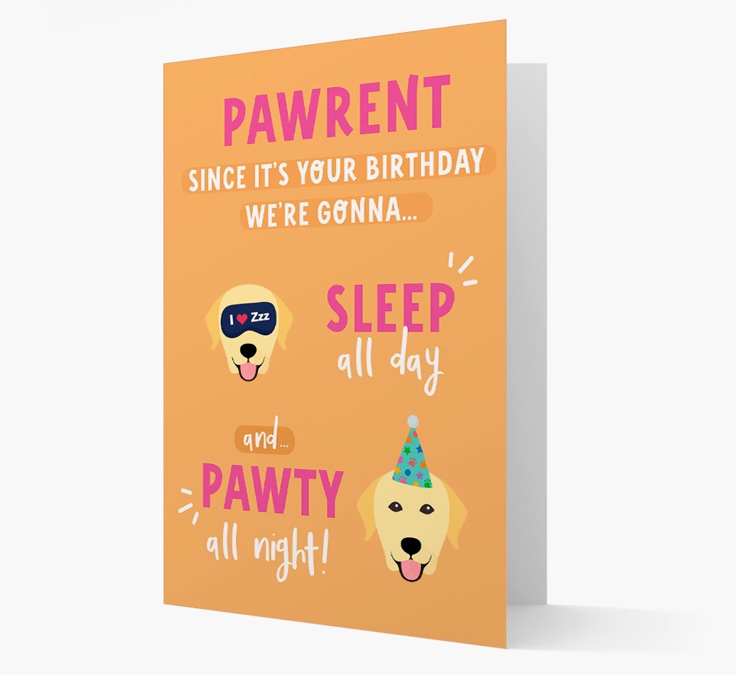 Sleep All Day, Pawty All Night: Personalized Card with {breedFullName} Icon