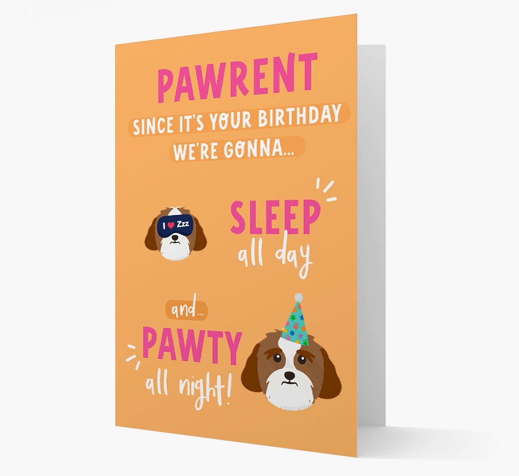 Sleep All Day, Pawty All Night: Personalized Card with {breedFullName} Icon