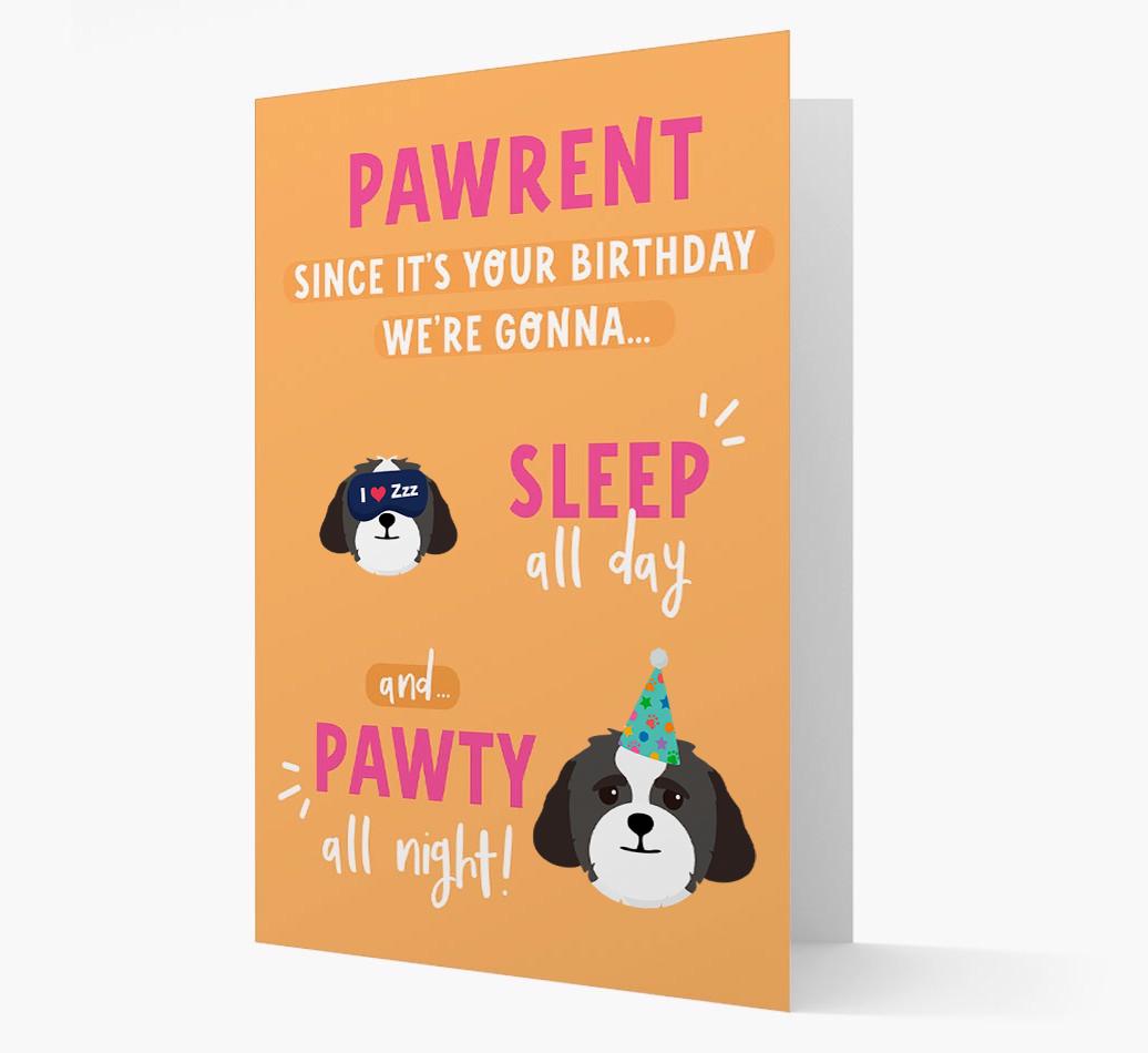 Sleep All Day, Pawty All Night: Personalized Card with {breedFullName} Icon