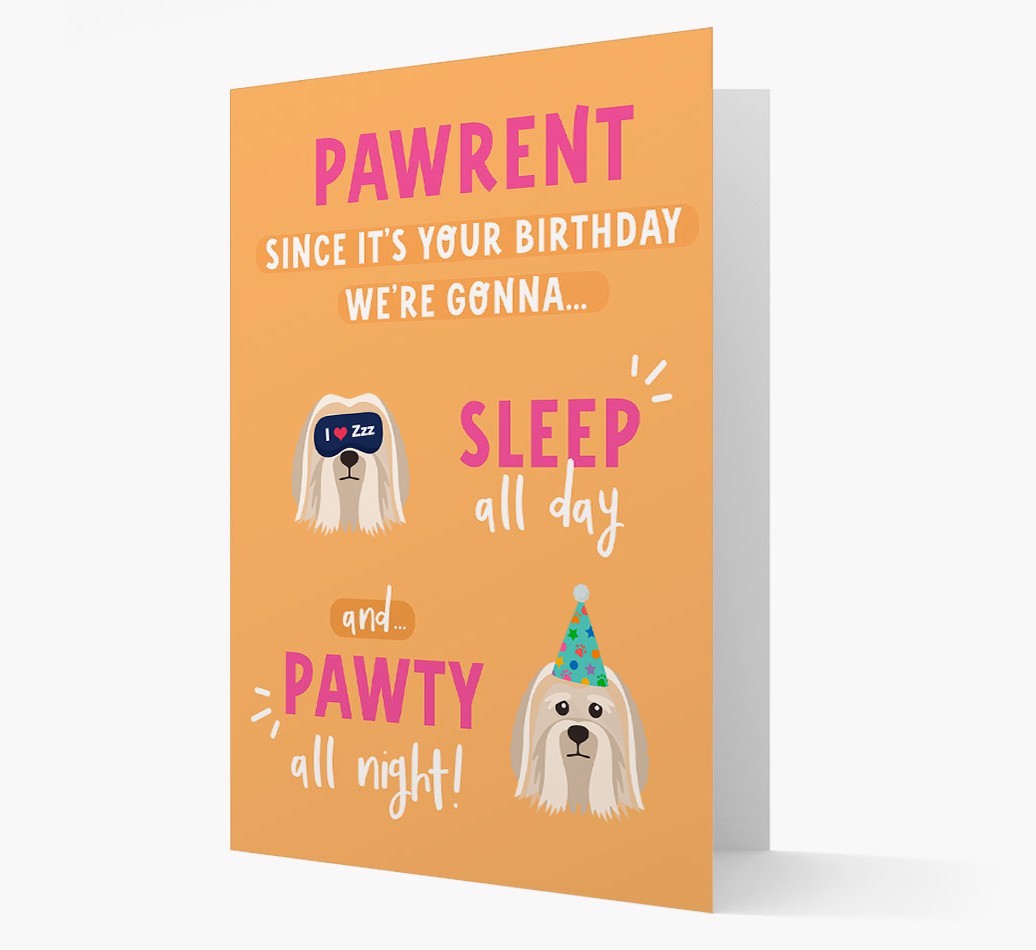 Sleep All Day, Pawty All Night: Personalized Card with {breedFullName} Icon