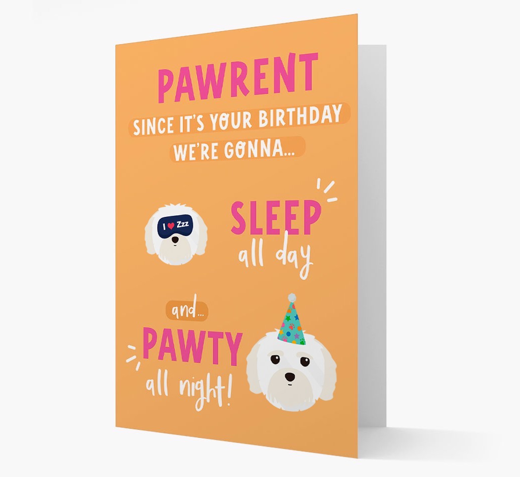Sleep All Day, Pawty All Night: Personalized Card with {breedFullName} Icon
