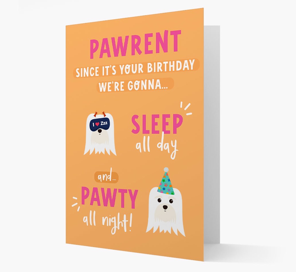 Sleep All Day, Pawty All Night: Personalized Card with {breedFullName} Icon
