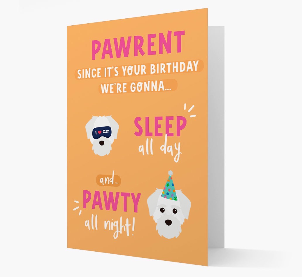 Sleep All Day, Pawty All Night: Personalized Card with {breedFullName} Icon