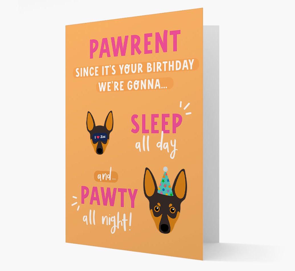 Sleep All Day, Pawty All Night: Personalized Card with {breedFullName} Icon