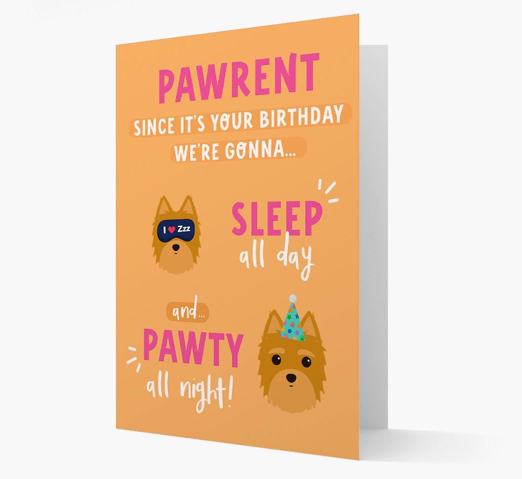 Sleep All Day, Pawty All Night: Personalized Card with {breedFullName} Icon