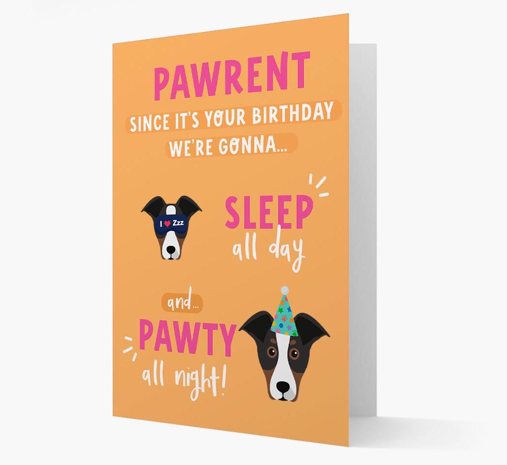 Sleep All Day, Pawty All Night: Personalized Card with {breedFullName} Icon
