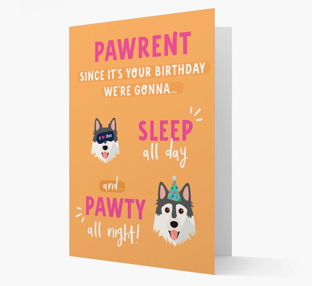 Sleep All Day, Pawty All Night: Personalized Card with {breedFullName} Icon