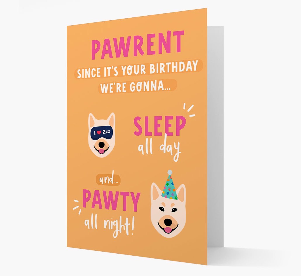 Sleep All Day, Pawty All Night: Personalized Card with {breedFullName} Icon