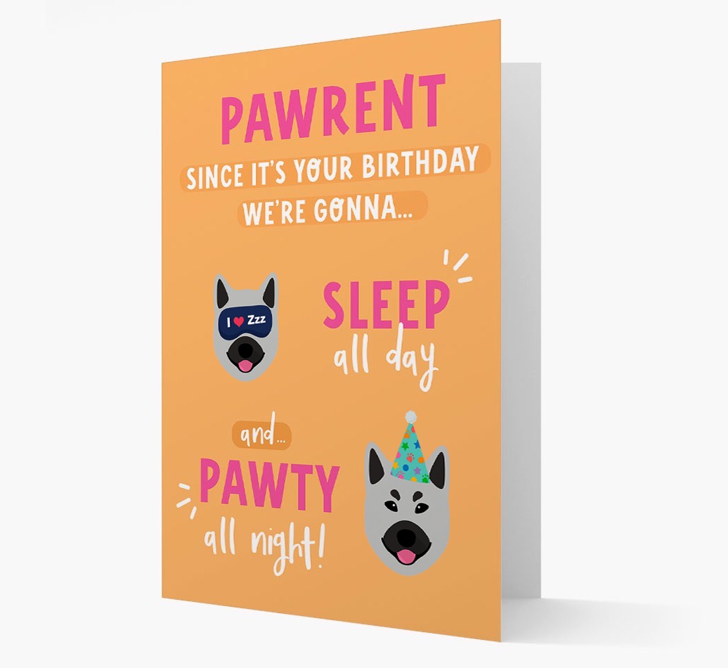 Sleep All Day, Pawty All Night: Personalized Card with {breedFullName} Icon