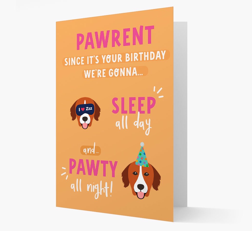 Sleep All Day, Pawty All Night: Personalized Card with {breedFullName} Icon