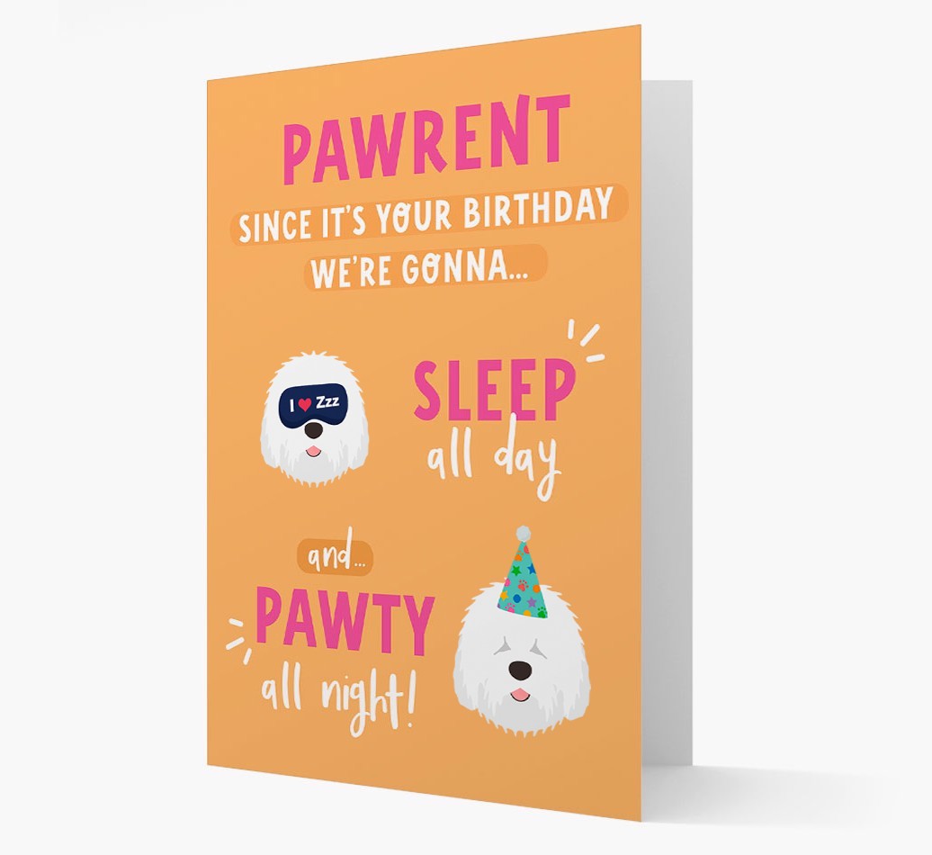 Sleep All Day, Pawty All Night: Personalized Card with {breedFullName} Icon