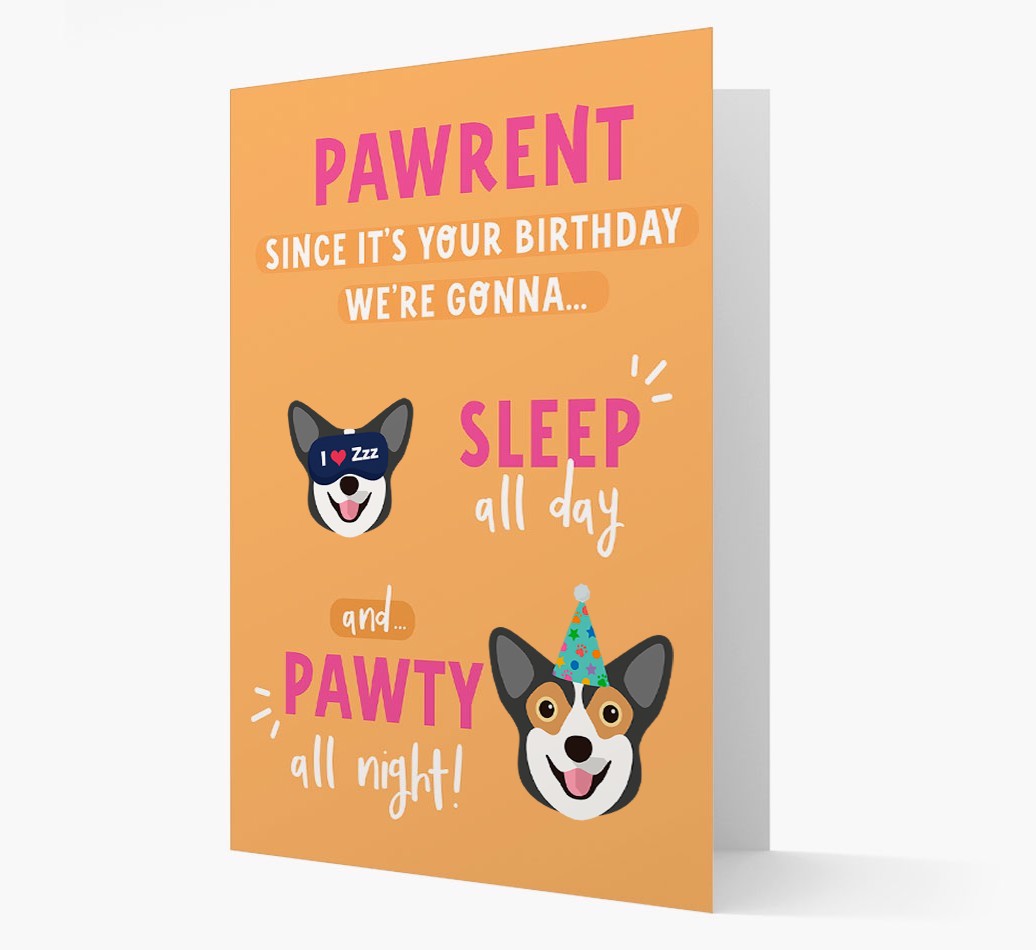 Sleep All Day, Pawty All Night: Personalized Card with {breedFullName} Icon