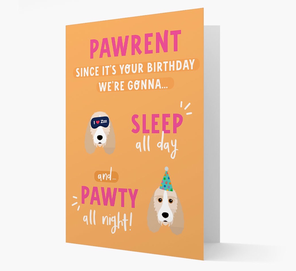Sleep All Day, Pawty All Night: Personalized Card with {breedFullName} Icon