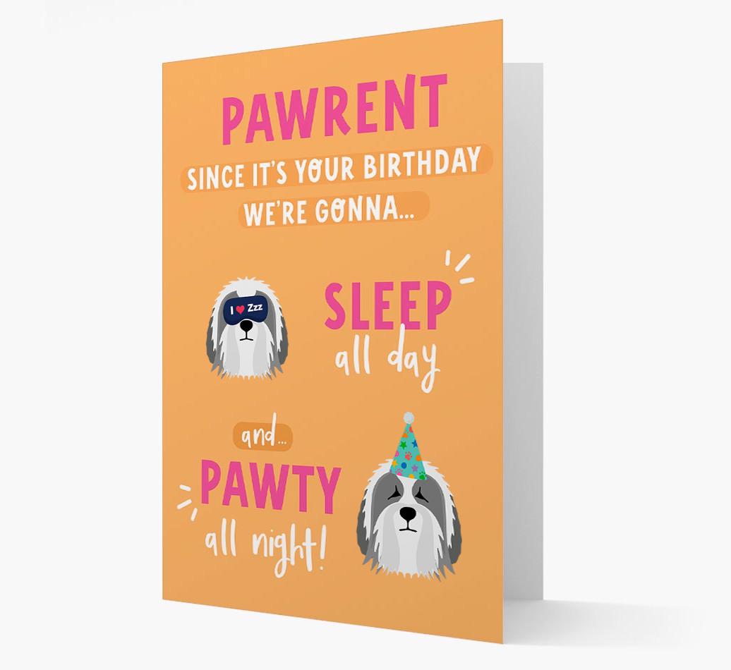 Sleep All Day, Pawty All Night: Personalized Card with {breedFullName} Icon