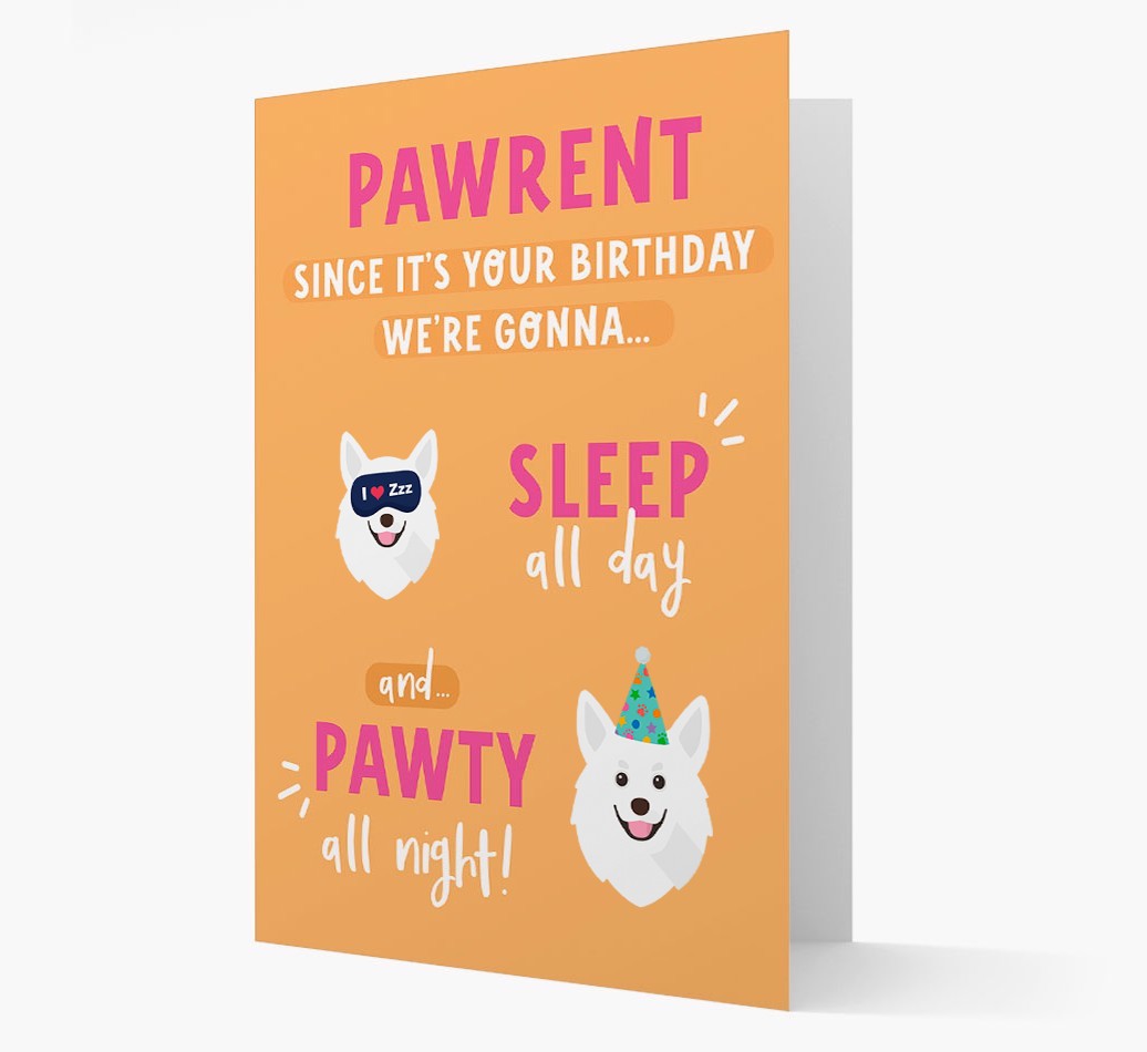 Sleep All Day, Pawty All Night: Personalized Card with {breedFullName} Icon