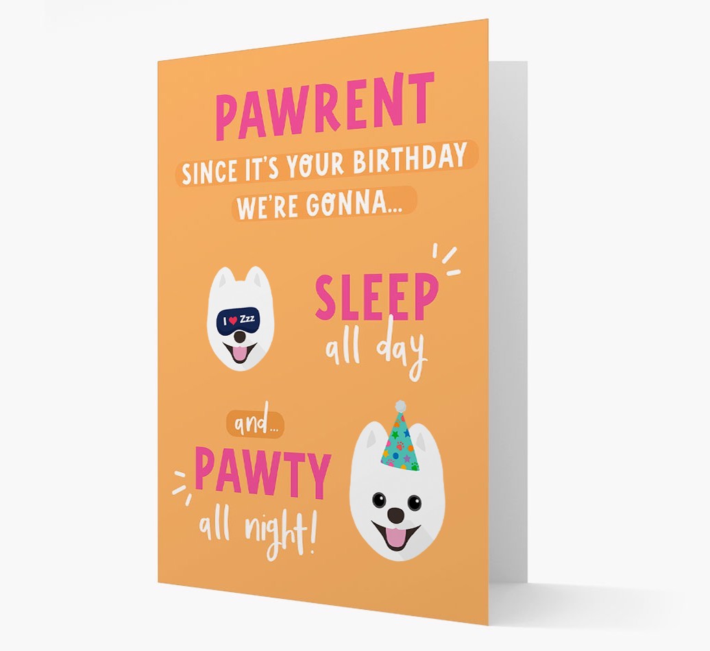 Sleep All Day, Pawty All Night: Personalized Card with {breedFullName} Icon
