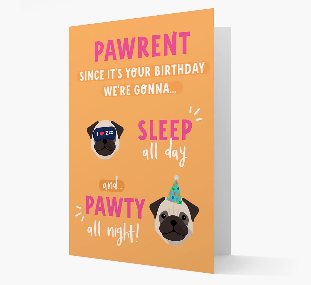 Sleep All Day, Pawty All Night: Personalized Card with {breedFullName} Icon