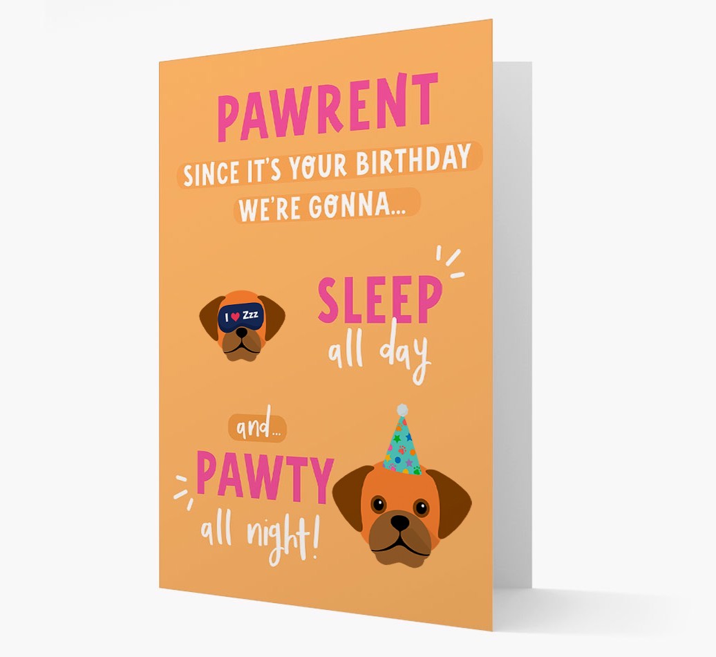 Sleep All Day, Pawty All Night: Personalized Card with {breedFullName} Icon