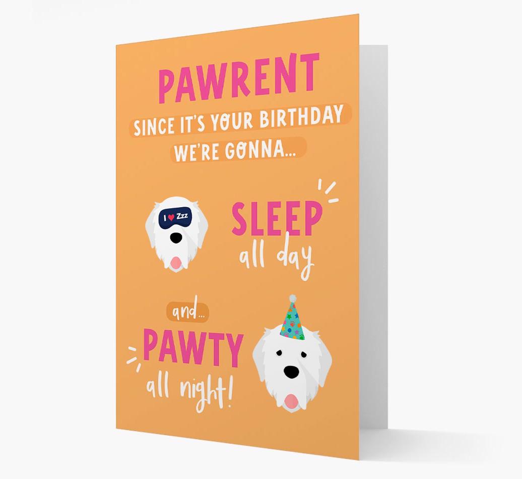 Sleep All Day, Pawty All Night: Personalized Card with {breedFullName} Icon