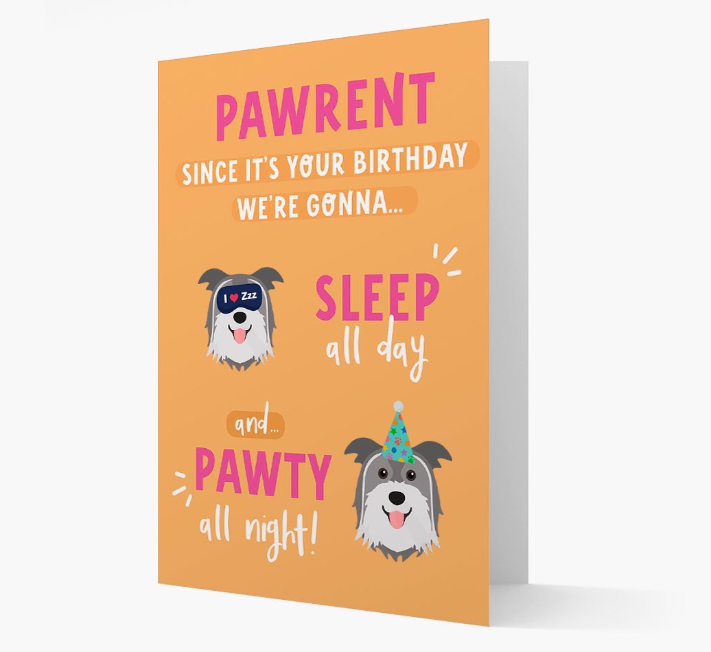 Sleep All Day, Pawty All Night: Personalized Card with {breedFullName} Icon