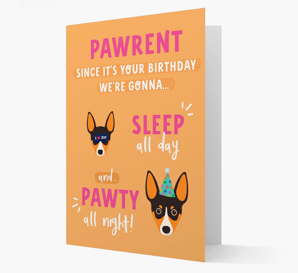 Sleep All Day, Pawty All Night: Personalized Card with {breedFullName} Icon