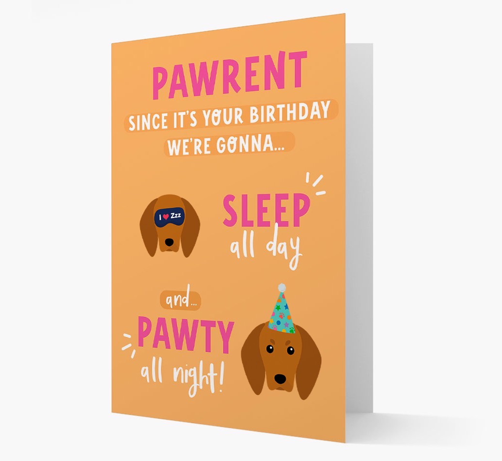 Sleep All Day, Pawty All Night: Personalized Card with {breedFullName} Icon